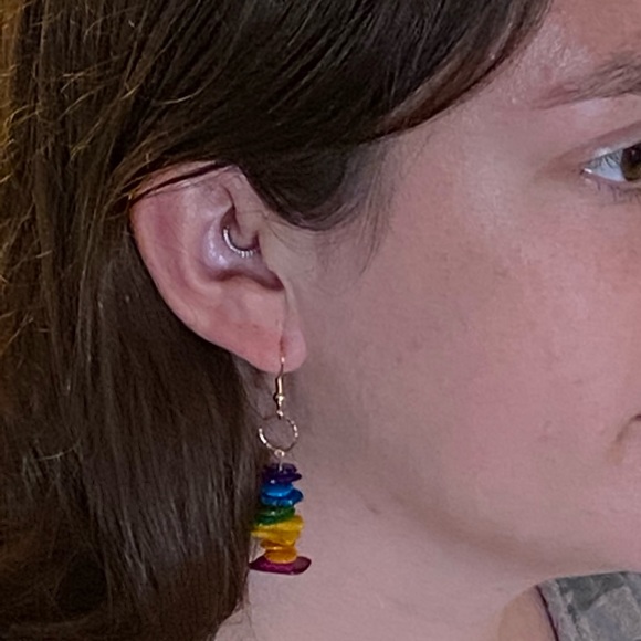 Rainbow Mother Of Pearl Dangle Earrings - Picture 2 of 5